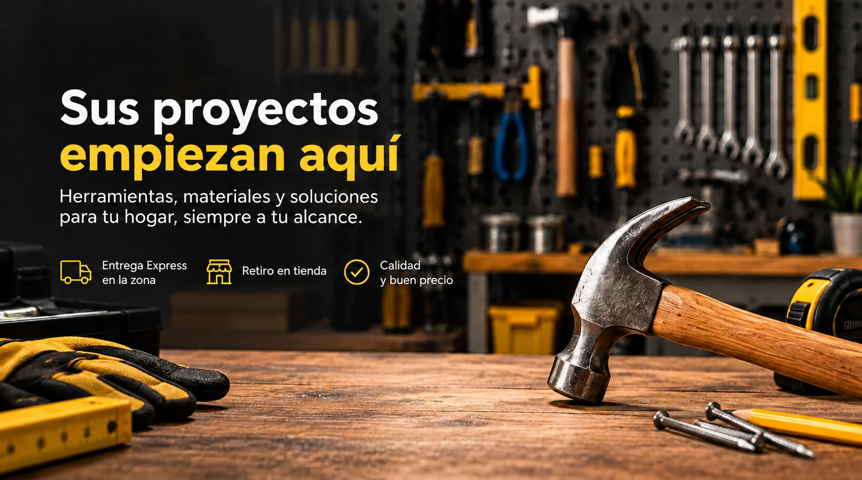 Sus proyectos empiezan aquí. Herramientas, materiales y soluciones para el hogar, siempre a su alcance. Entrega Express en la zona, retiro en tienda, calidad y buen precio.