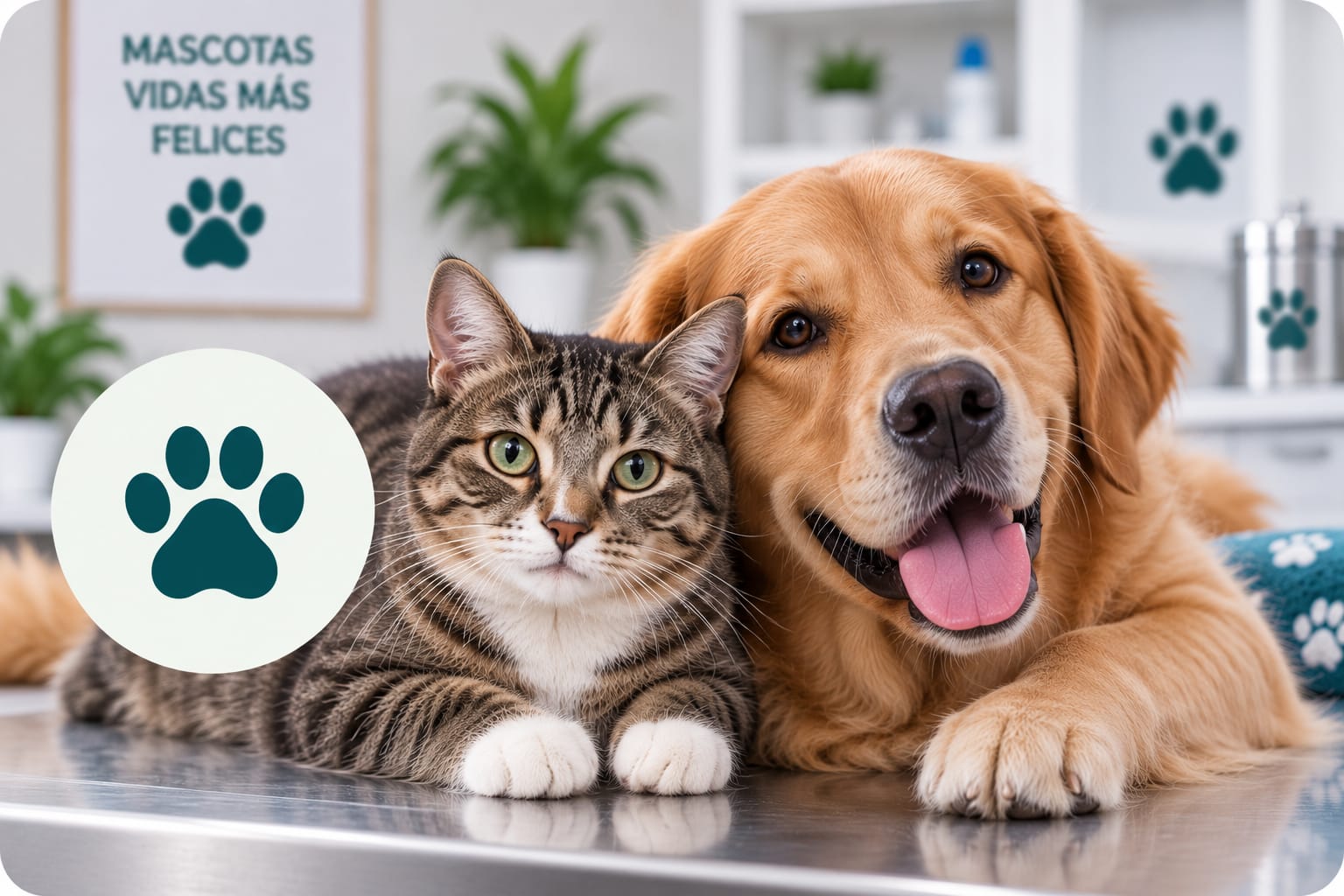Gato y perro juntos, muy cerca