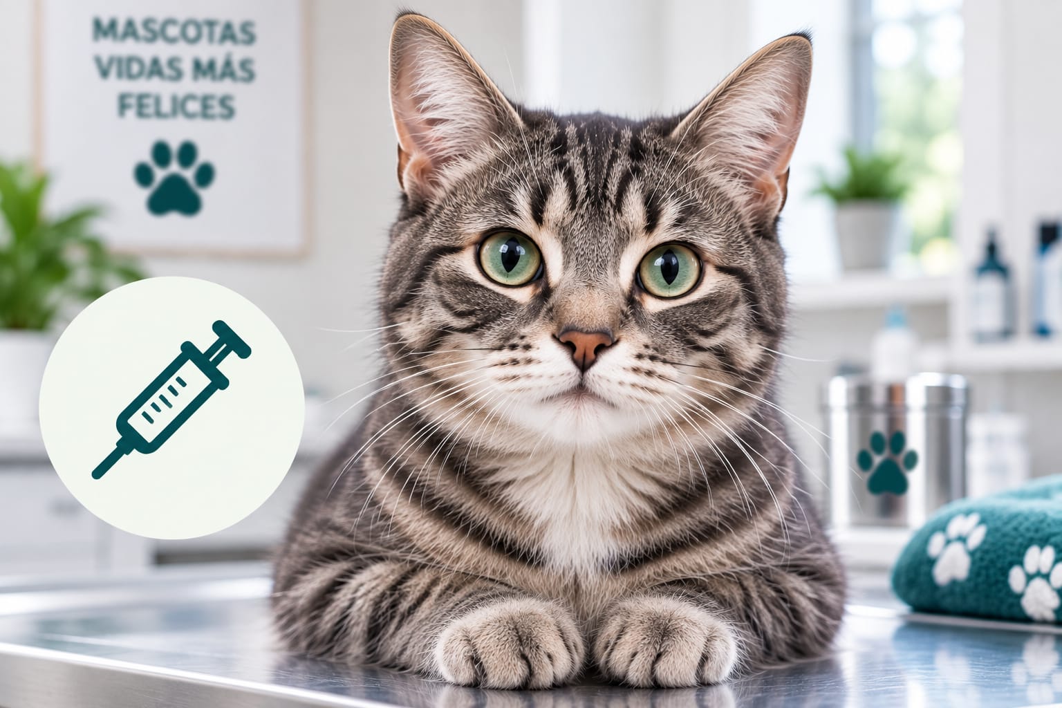 Gato atigrado gris para vacunación
